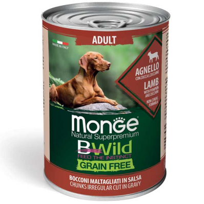 Monge Dog Wet BWild Grain Free Lamb Adult - консервований корм з ягняти, з гарбузом та кабачками для собак різних порід (шматочки в соусі)