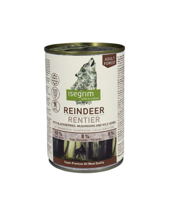 Isegrim Reindeer pure with Blackberries, Champignons & Herbs - вологий корм оленина з ожиною та грибами для собак