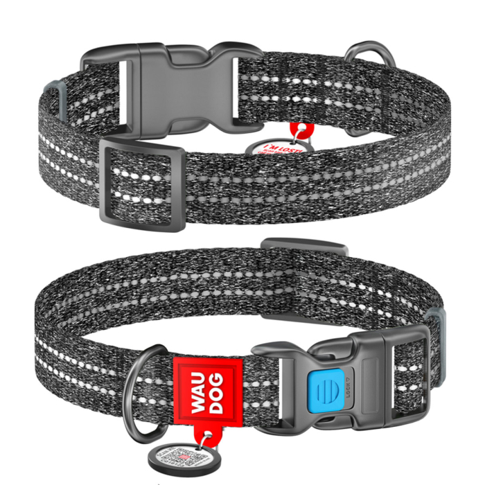 Collar WAUDOG Re-cotton Нашийник для собак із відновленої бавовни з QR паспортом, сірий