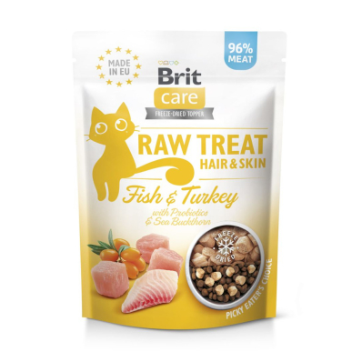 Brit Care Raw Treat Hair & Skin Freeze-dried Ласощі для котів з рибою та індичкою