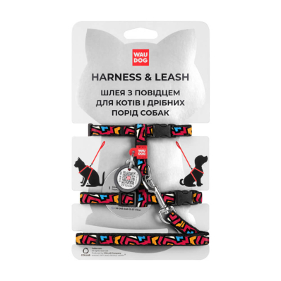 Collar WAUDOG Nylon Шлея "Графіті" з повідцем для котів та собак дрібних порід, з QR паспортом