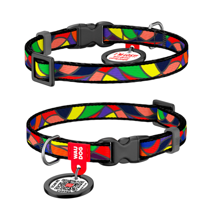 WAUDOG Nylon «Вітраж» Нашийник для собак нейлоновий з QR паспортом, пластиковий фастекс
