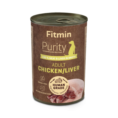 Fitmin dog Purity tin chicken with liver М'ясна консерва для дорослих собак, шматочки курятини з печінкою у власному соку