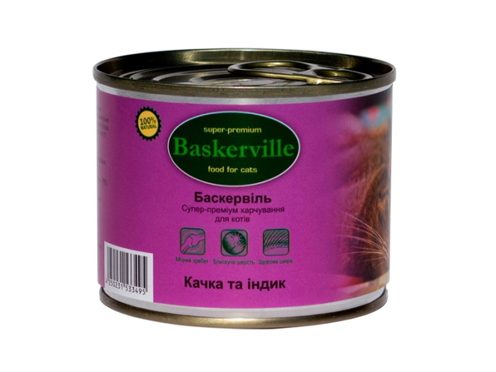 Baskerville Консервированный корм с индейкой и уткой для кошек