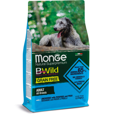 MONGE Dog BWild Grain Free All breeds Adult - сухий корм з анчоусів для дорослих собак всіх порід