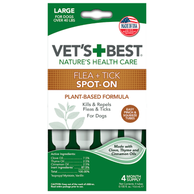 VET'S BEST Flea + tick Spot On Tubes Large - краплі від бліх і кліщів для собак великих порід більше 18 кг