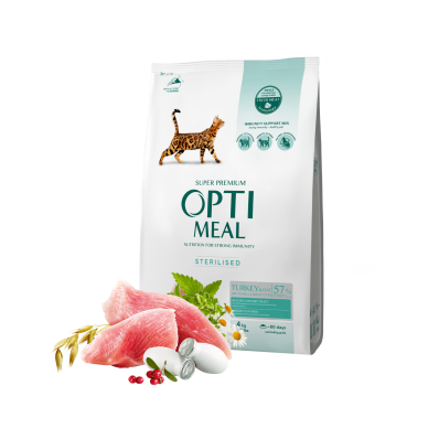 Optimeal Adult Cat Sterilised Turkey With Oat Сухий корм для стерилізованих кішок та кастрованих котів — індичка та овес