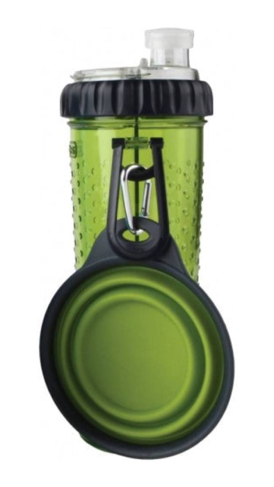 Dexas Snack-DuO with Companion Cup - Пляшка подвійна під рідину та корм зі складною мискою 720мл, зелена