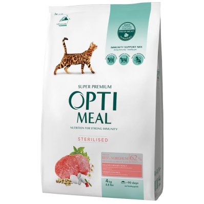 Optimeal Adult Cat Sterilised Beef & Sorghum Повнораціонний сухий корм  для стерилізованих кішок та кастрованих котів –  з високим вмістом яловичини та сорго