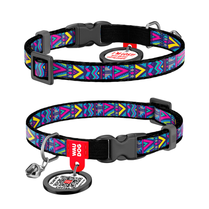 Collar WAUDOG Nylon «Інді» Нашийник для котів, нейлоновий з QR паспортом, пластиковий фастекс