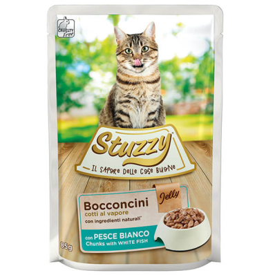 Stuzzy Cat White Fish Вологий корм Шматочки з білою рибою в желе для котів, пауч