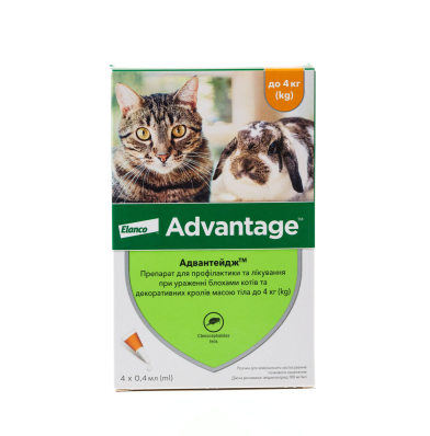 Elanco Advantage 40 - капли от блох для кошек и декоративных кроликов (до 4 кг)