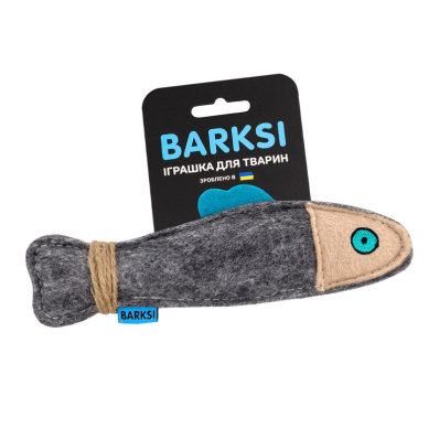 Barksi Іграшка для котів, сіра рибка з мотузкою