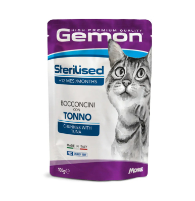 Gemon Cat Adult Sterilized Chunkies with Tuna&Dori - вологий корм з тунцем і рибою Дорі для дорослих стерилізованих котів (шматочки в желе)