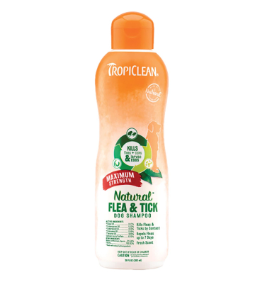 TropiClean Flea & Tick Шампунь "Максимальная сила" от блох и клещей, для собак