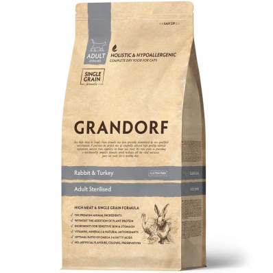 Grandorf CAT Rabbit&Turkey Sterilised - сухой комплексный корм для стерилизованных, летних или склонных к полноте кошек