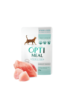 Optimeal Adult Cats Sterilised Turkey & Chicken Влажный корм для стерилизованных кошек и кастрированных котов с индейкой и куриным филе в соусе