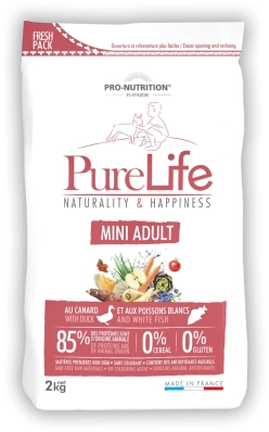 Pro-Nutrition PURE LIFE MINI ADULT Сухий беззерновий корм з качкою та білою рибою для дорослих собак малих порід, також підходить для вибагливих собак