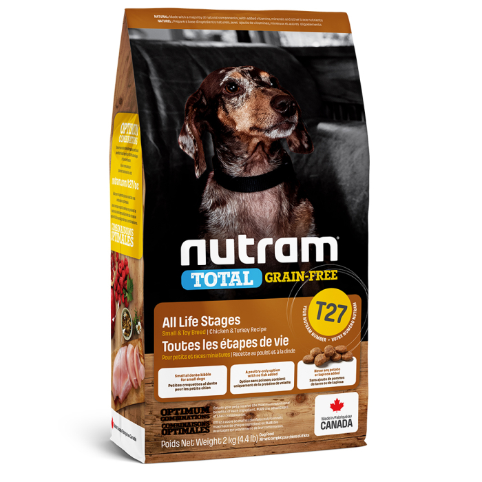 Nutram T27 Total Grain-Free Turkey, Chicken & Duck Small Breed Dog - сухий корм, що не містить зернових, з індичкою і куркою для собак і цуценят малих порід