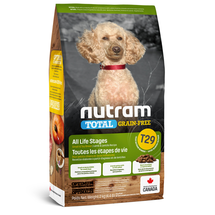 Nutram T29 Total Grain-Free Lamb and Lentils Recipe Small Breed Dog - сухий корм, що не містить зернових, з м'ясом ягняти і сочевицею для малих порід собак і цуценят