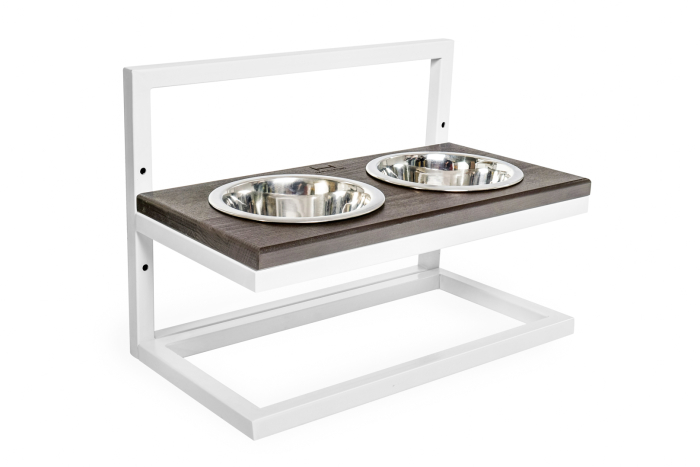 Harley and Cho Lift Brown Wood + White Миски на підставці з регульованою висотою