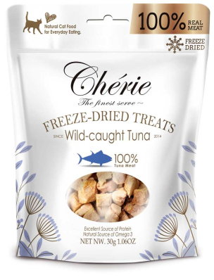 Cherie Freeze-Dried Treats Wild-caught Tuna Беззернові ласощі у вигляді апетитних кубиків із смугастого тунця для котів