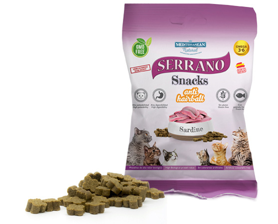 Mediterranean Natural Serrano Snacks Cat Anti Hairball Sardine Ласощі з курячим м'ясом і сардиною для виведення шерсті зі шлунка для дорослих котів