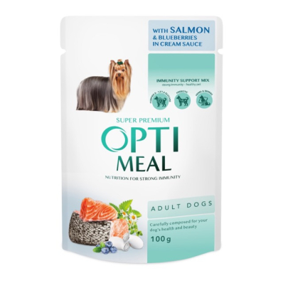 Optimeal Adult Dogs Salmon & Blueberries in cream sauce Вологий корм для дорослих собак з лососем та лохиною в крем соусі