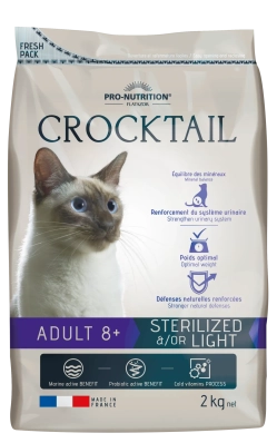 Pro-Nutrition CROCKTAIL ADULT 8+ STERILIZED &/OR LIGHT Сухой корм для взрослых стерилизованных кошек старше 8 лет, подходит для кошек со склонностью к избыточному весу