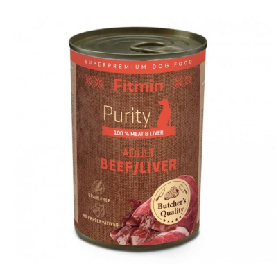 Fitmin Dog Purity Tin beef with liver М'ясна консерва для дорослих собак, шматочки яловичини та яловича печінка