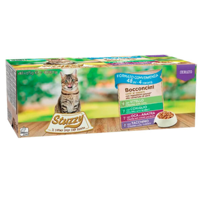 Stuzzy Cat Sterilized Multipack Консерви в соусі для стерелізованих та кастрованих котів з телятиною, кроликом, гускою, качкою та індичкою