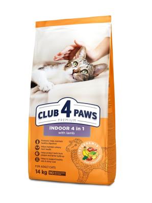 Club 4 Paws Premium Adult Cats Indoor 4 in 1 with Lamb Полнорационный сухой корм с ягненком для взрослых кошек, живущих в помещении "4 в 1"