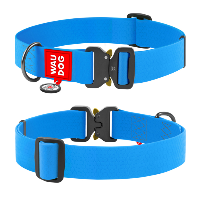 Collar WAUDOG Waterproof Нашийник для собак водостійкий з QR-паспортом, металева пряжка-фастекс, XXL, блакитний