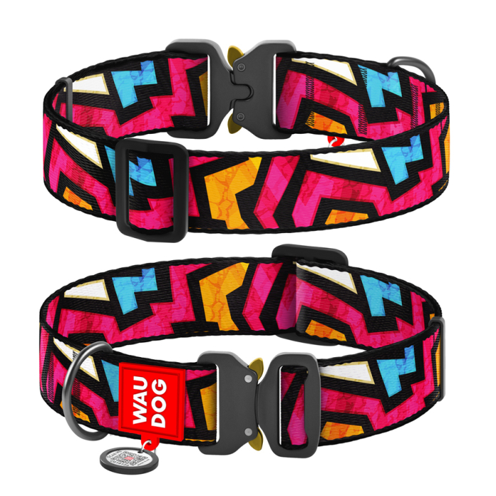 Collar WAUDOG Nylon «Графіті» XXL, Нашийник для собак нейлоновий з QR паспортом,  металева пряжка-фастекс