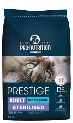 Pro-Nutrition PRESTIGE CAT ADULT STERILIZED FISH Полнорационный сухой корм для взрослых стерилизованных кошек, кастрированных котов с рыбой, подходит при избыточном весе