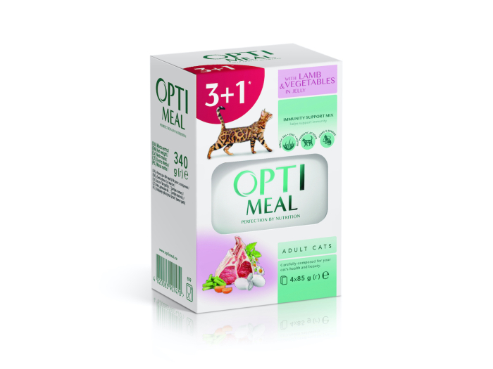 Optimeal Adult Cats Lamb & Vegetables Влажный корм для взрослых кошек с ягненком и овощами, (3+1)