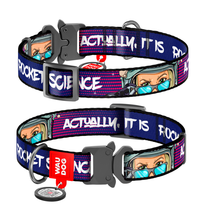 Collar WAUDOG Nylon «Космос. Ракетобудування» Нашийник для собак з QR-паспортом, металева пряжка-фастекс