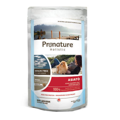 Pronature Holistic Dog Asiato Small Bites Беззерновий корм для собак міні та малих порід, риба сиг з папаєю