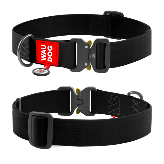 Collar WAUDOG Waterproof Нашийник для собак водостійкий з QR-паспортом, металева пряжка-фастекс, XXL, чорний