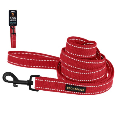 Bronzedog Cotton Світловідбивний брезентовий повідець для собак, червоний