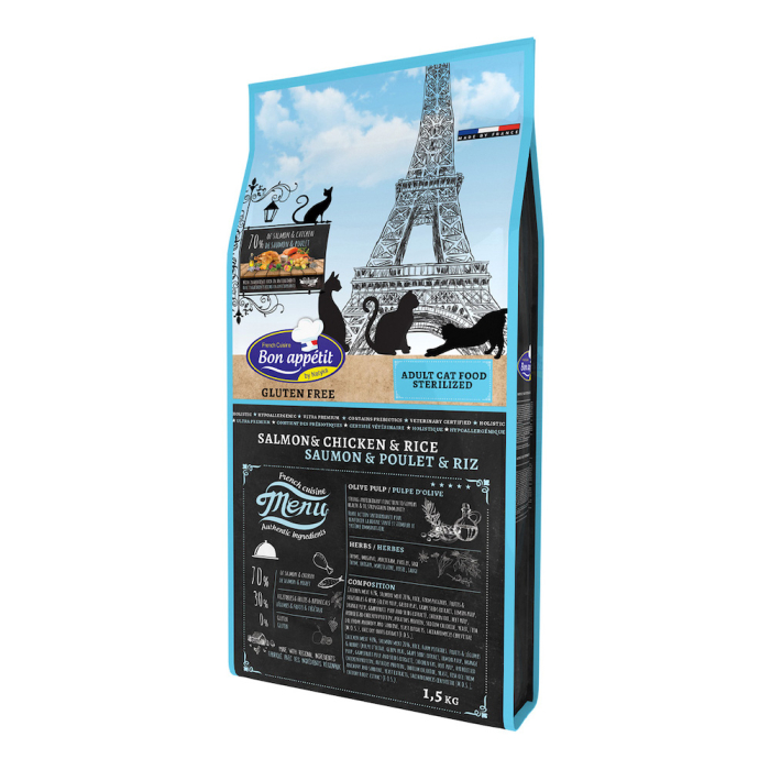 Bon Appetit Cat Adult Sterilized Salmon, Chicken & Rice - сухой корм с лососем, курицей и рисом для взрослых стерилизованных и кастрированных кошек