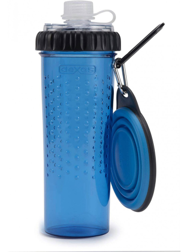 Dexas Snack-DuO with Companion Cup - Пляшка подвійна під рідину та корм зі складною мискою 720мл, блакитна