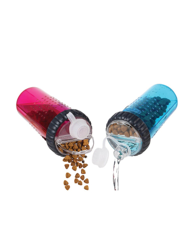 Dexas Pet Snack-Duo - Пляшка подвійна для води та корму 480 мл, рожева, фото 3