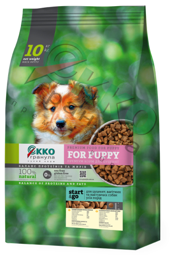 Екко гранула For Puppies Start & Go - Сухий корм з куркою та індичкою для цуценят, вагітних та лактуючих собак усіх порід "чотирилисник"