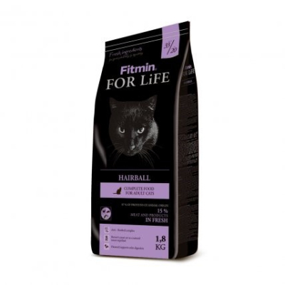 Fitmin Cat For Life Hairball - комплексний сухий корм для дорослих довгошерстних котів